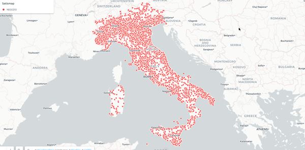 Nell'immagine la mappa italiana dei negozi aderenti al circuito Satispay