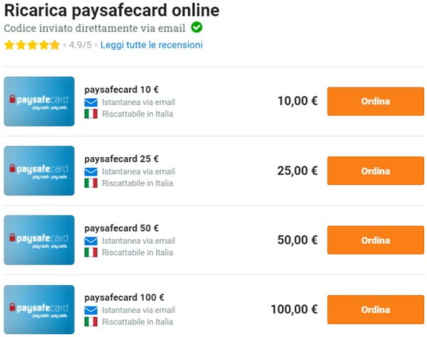 ricarica paysafecard online sito dundle step 1